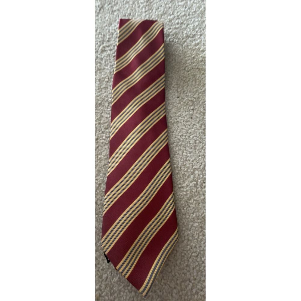 Ermenegildo Zegna Men's Tie Burgundy Gold Gray Striped Luxury Designer Necktie